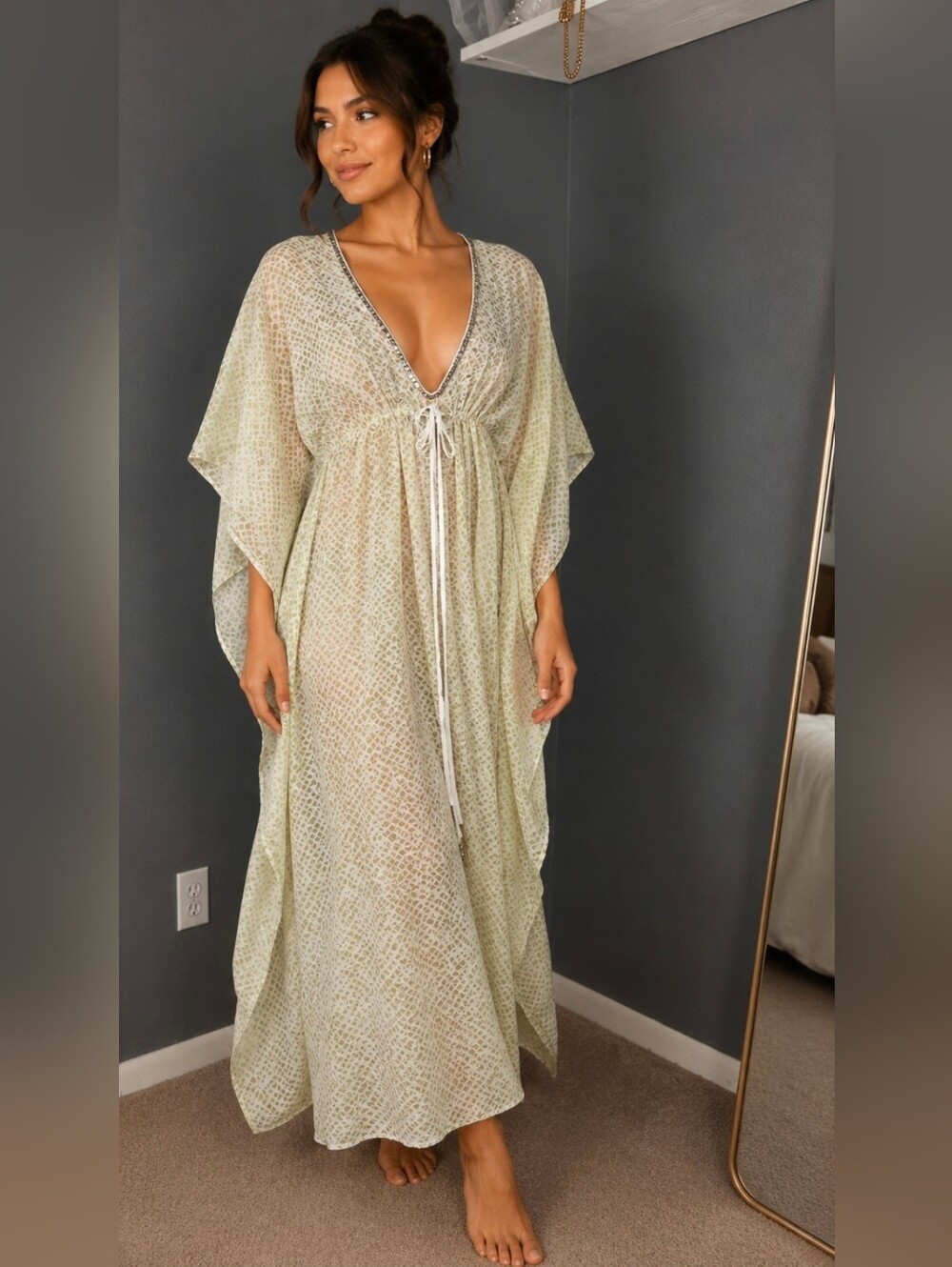 Florabella White Tunic with Yellow Accents and Silver Metallic Detail